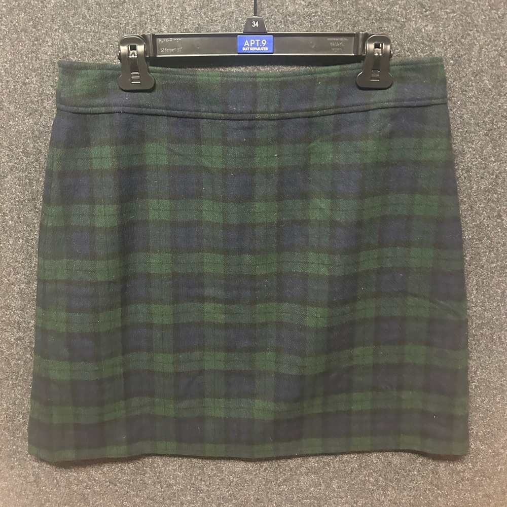 J. Crew Factory Pencil Skirt Womans 12 Blue Green Plaid Wool Blend NWT
